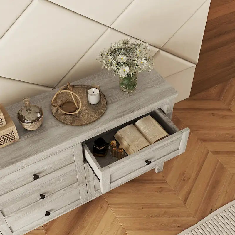 Retro Farmhouse Style Storage Cabinet with 6 Drawer