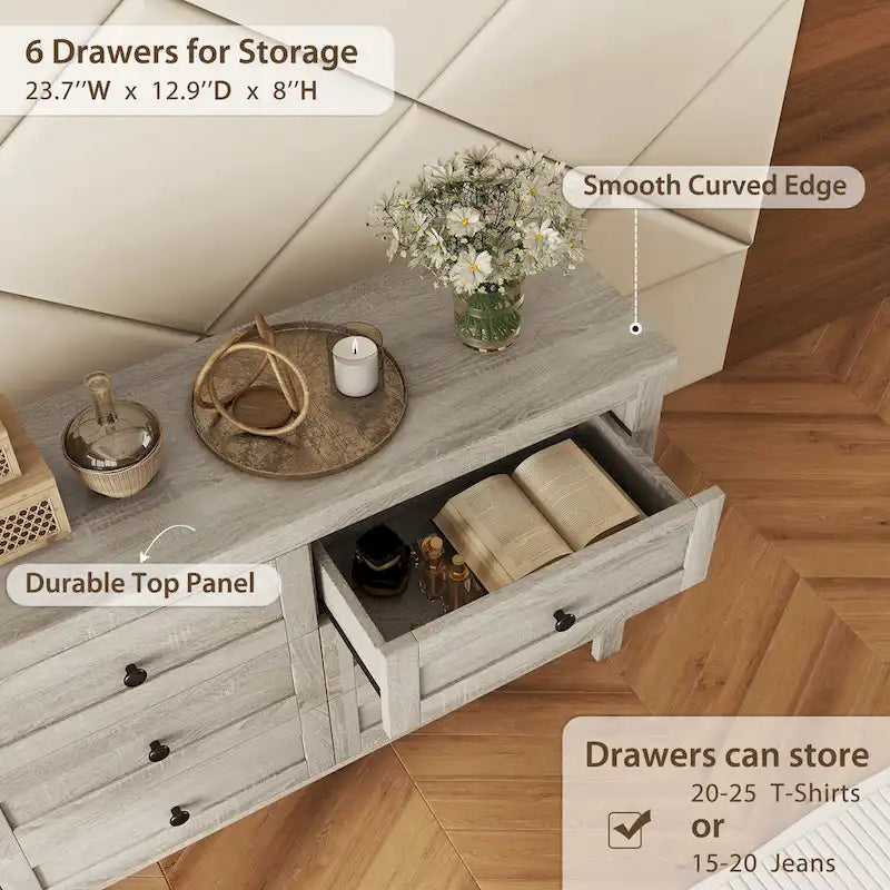 Retro Farmhouse Style Storage Cabinet with 6 Drawer
