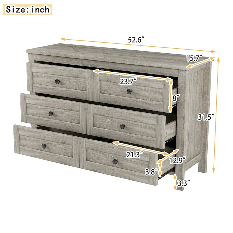 Retro Farmhouse Style Storage Cabinet with 6 Drawer