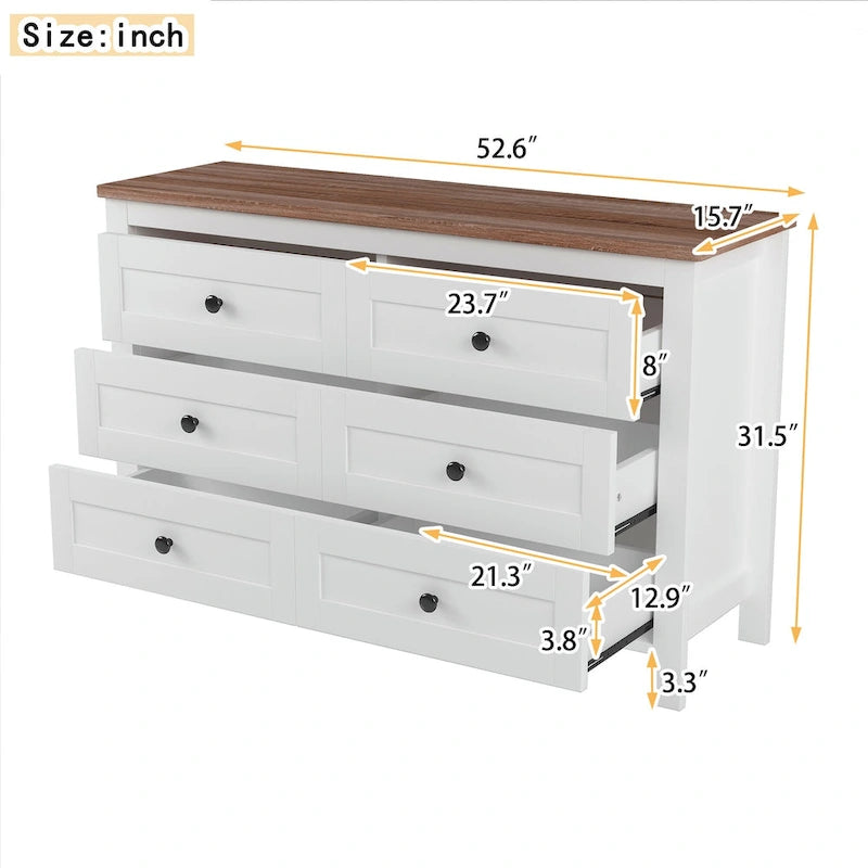 Retro Farmhouse Style Storage Cabinet with 6 Drawer