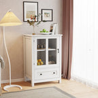 Buffet storage cabinet with single glass doors and unique bell handle