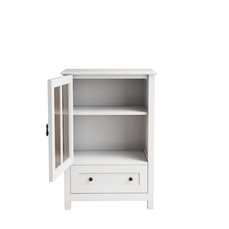 Buffet storage cabinet with single glass doors and unique bell handle