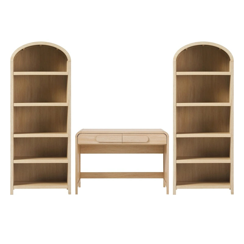 3-Piece Writing Desk & 2 Bookcases Set – Black / Coastal Oak, Waterfall Style, 1-Person