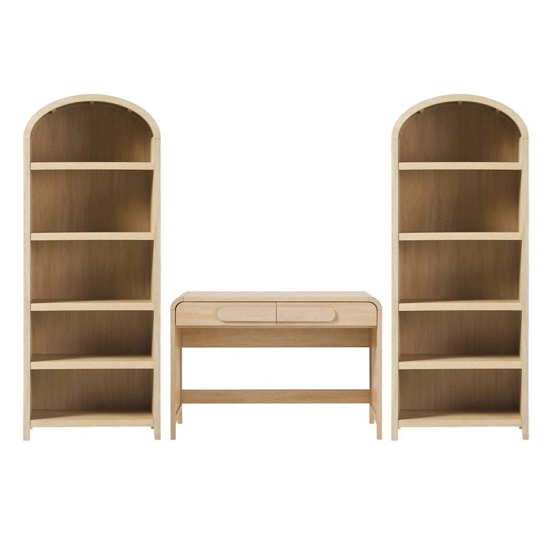 3-Piece Writing Desk & 2 Bookcases Set – Black / Coastal Oak, Waterfall Style, 1-Person