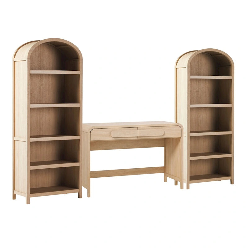 3-Piece Writing Desk & 2 Bookcases Set – Black / Coastal Oak, Waterfall Style, 1-Person