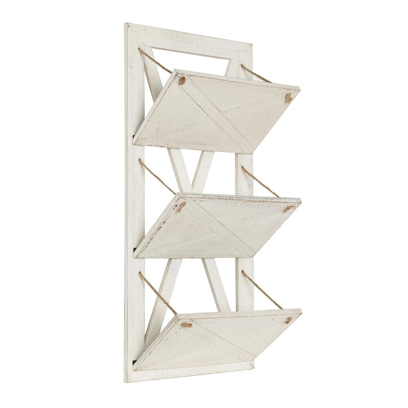 Rustic Wood 3-Pocket Hanging Wall File Holder – White / Brown / Gray