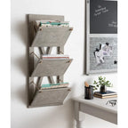 Rustic Wood 3-Pocket Hanging Wall File Holder – White / Brown / Gray