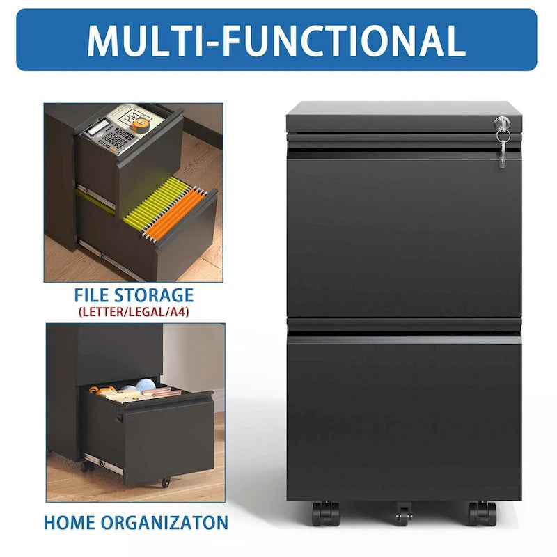 2 Drawer Metal Mobile File Cabinet with Lock for Hanging Legal/Letter/A4 Size