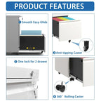 2 Drawer Metal Mobile File Cabinet with Lock for Hanging Legal/Letter/A4 Size