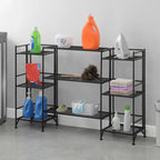 White/Black 3-Tier Folding Metal Shelf with 3 Extension Shelves, 5-Piece Set
