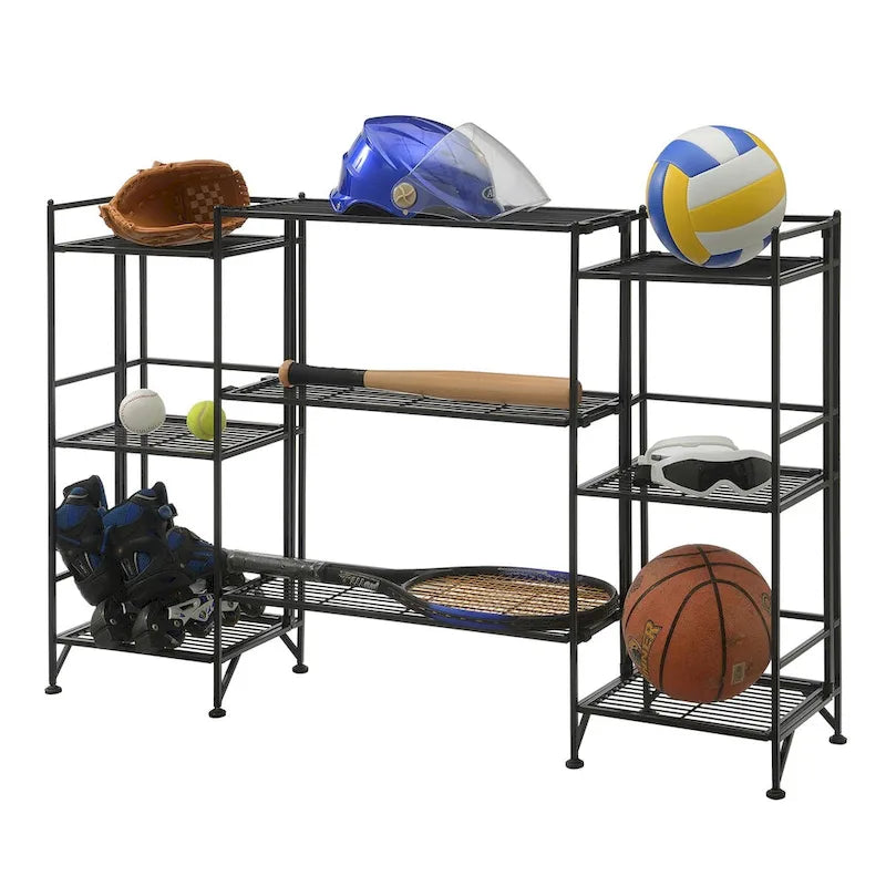 White/Black 3-Tier Folding Metal Shelf with 3 Extension Shelves, 5-Piece Set