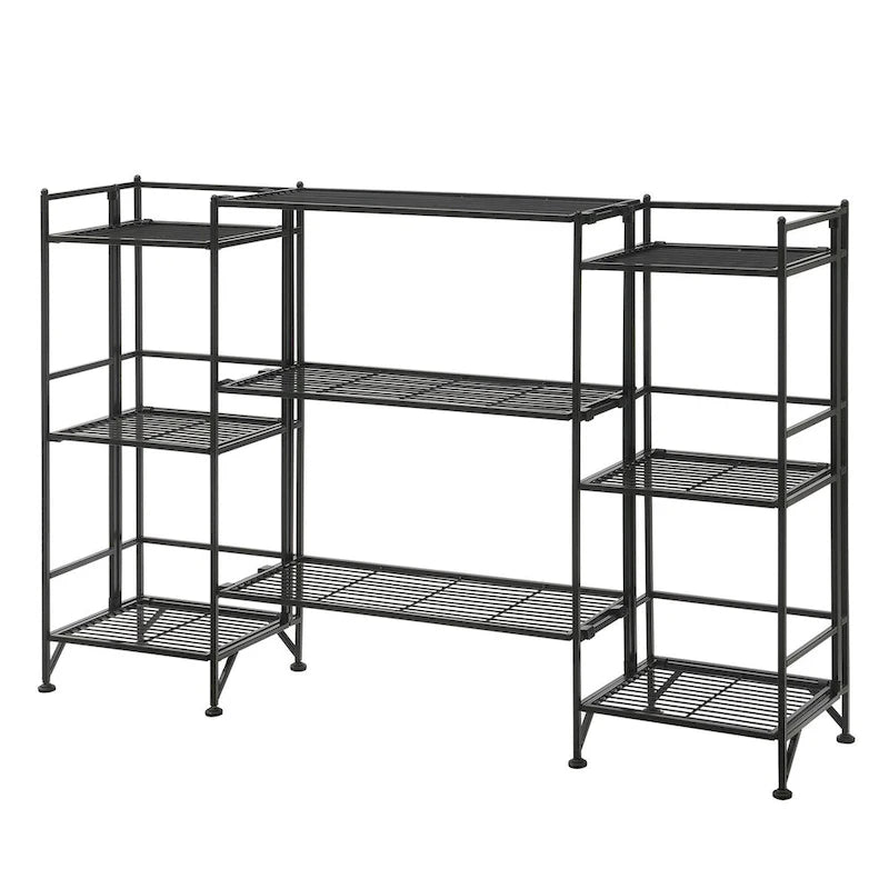 White/Black 3-Tier Folding Metal Shelf with 3 Extension Shelves, 5-Piece Set