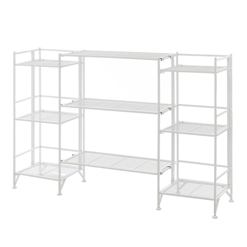 White/Black 3-Tier Folding Metal Shelf with 3 Extension Shelves, 5-Piece Set