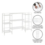 White/Black 3-Tier Folding Metal Shelf with 3 Extension Shelves, 5-Piece Set