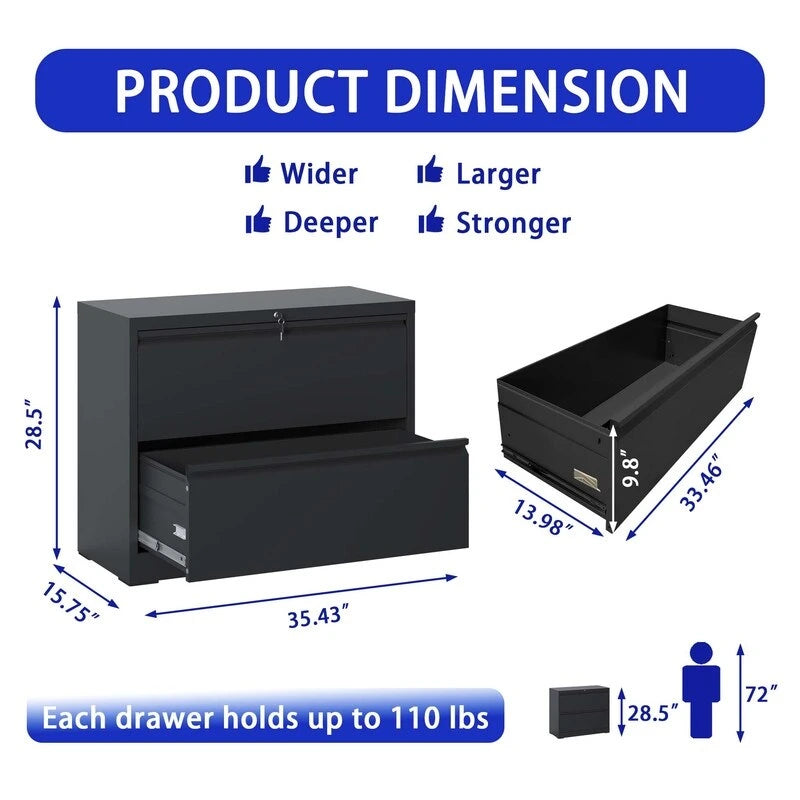 2 Drawer Metal Filing Cabinet with Lock, Legal/Letter/A4/F4 Size