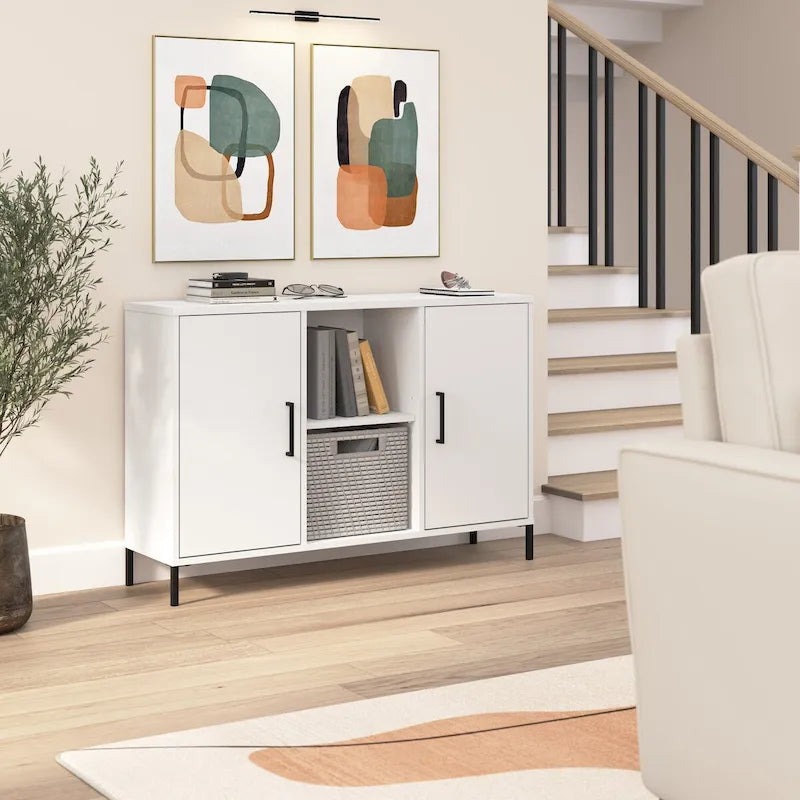 White Accent Storage Cabinet with Doors – Adjustable Shelves, Single