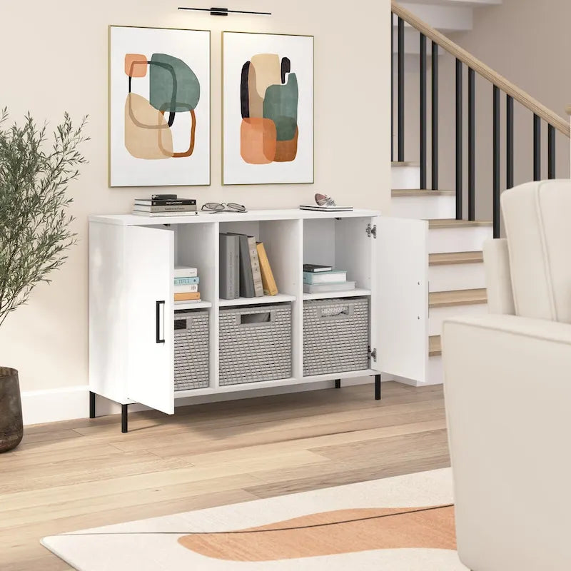 White Accent Storage Cabinet with Doors – Adjustable Shelves, Single