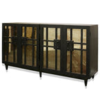 Matte Black / Dark Brown / Natural Wood 4-Door Mirrored Sideboard – Solid Mango Wood
