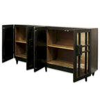 Matte Black / Dark Brown / Natural Wood 4-Door Mirrored Sideboard – Solid Mango Wood