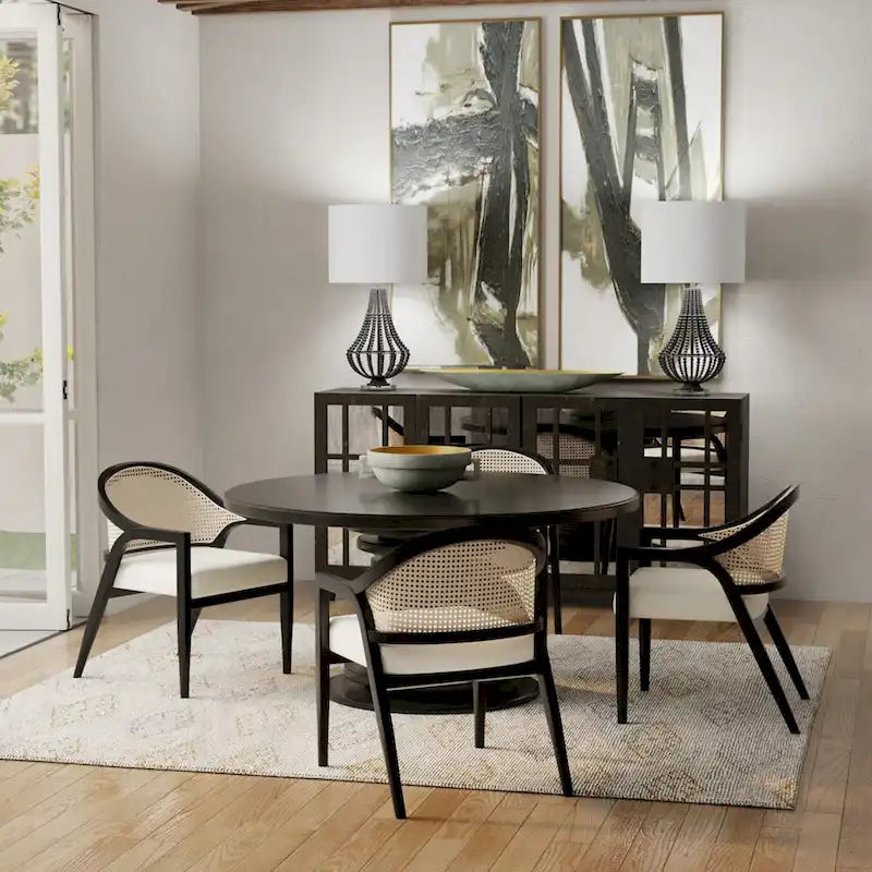 Matte Black / Dark Brown / Natural Wood 4-Door Mirrored Sideboard – Solid Mango Wood