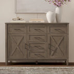 Smoky Brown Transitional Solid Wood Sideboard, 54" Wide – 6 Drawers, 2 Cabinets