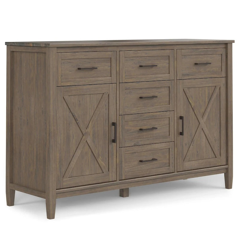 Smoky Brown Transitional Solid Wood Sideboard, 54" Wide – 6 Drawers, 2 Cabinets