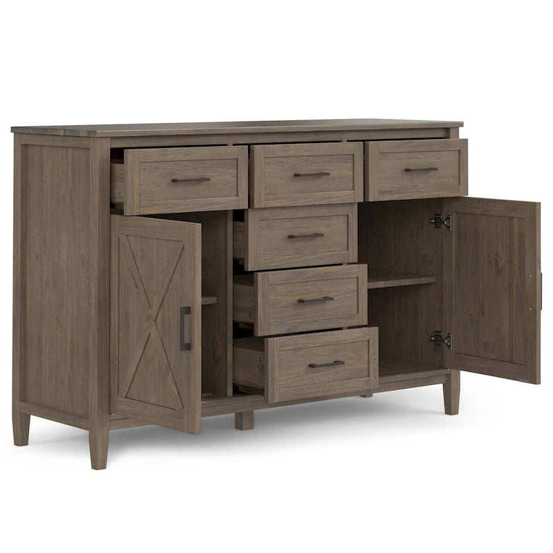 Smoky Brown Transitional Solid Wood Sideboard, 54" Wide – 6 Drawers, 2 Cabinets