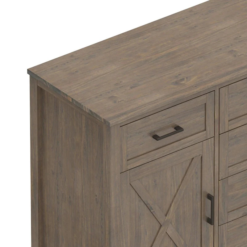 Smoky Brown Transitional Solid Wood Sideboard, 54" Wide – 6 Drawers, 2 Cabinets
