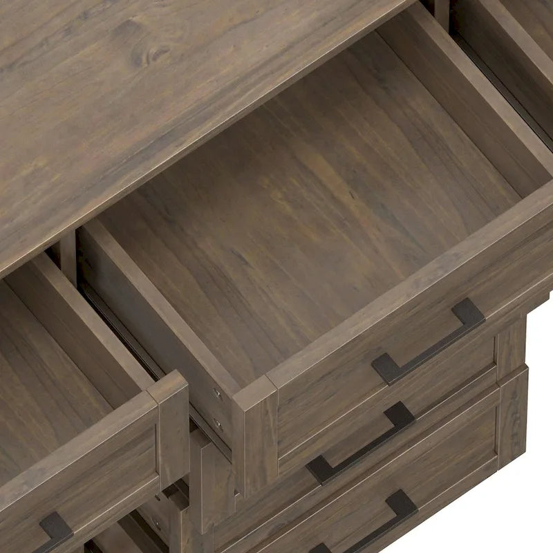 Smoky Brown Transitional Solid Wood Sideboard, 54" Wide – 6 Drawers, 2 Cabinets