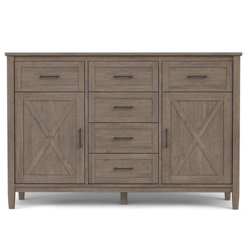 Smoky Brown Transitional Solid Wood Sideboard, 54" Wide – 6 Drawers, 2 Cabinets