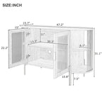 2-Door Elegant Curved Dining Cabinet with Gold Trim and Woven Rattan Doors for Dining Room