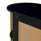 2-Door Elegant Curved Dining Cabinet with Gold Trim and Woven Rattan Doors for Dining Room