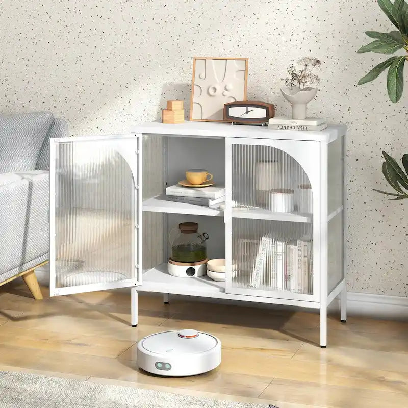 Metal Sideboard Cabinet with 2 Glass Doors | Modern Accent Storage