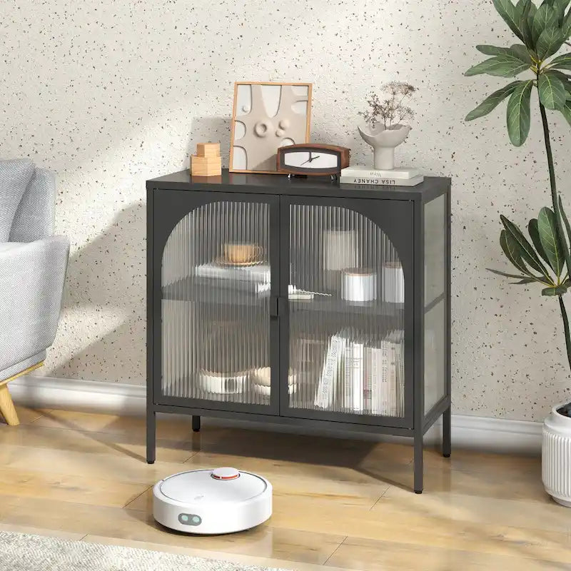 Metal Sideboard Cabinet with 2 Glass Doors | Modern Accent Storage