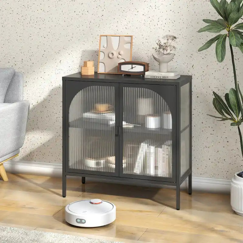 Metal Sideboard Cabinet with 2 Glass Doors | Modern Accent Storage
