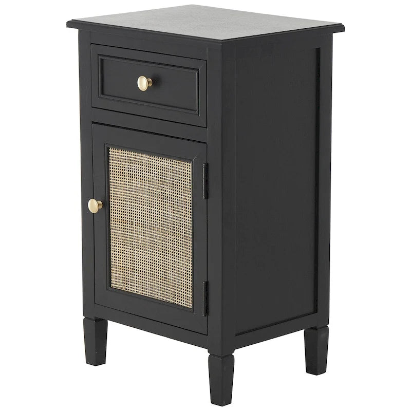 Black Rattan-Door 1-Drawer 1-Door Cabinet, 1-Person Assembly