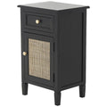 Black Rattan-Door 1-Drawer 1-Door Cabinet, 1-Person Assembly