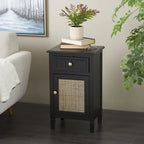 Black Rattan-Door 1-Drawer 1-Door Cabinet, 1-Person Assembly