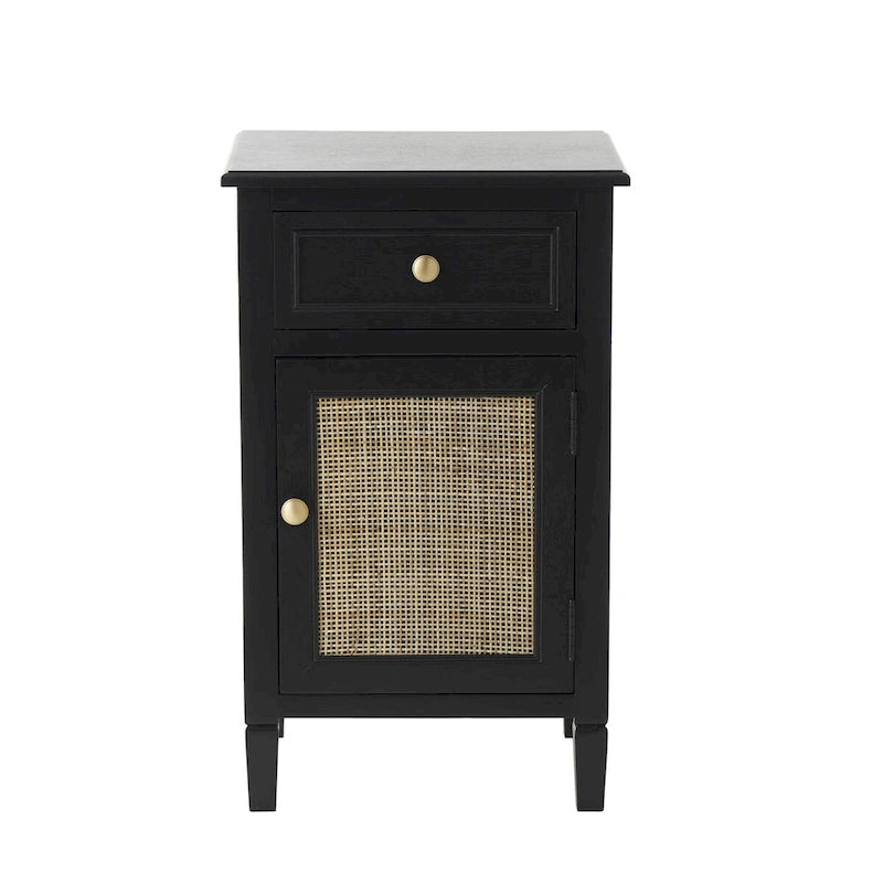 Black Rattan-Door 1-Drawer 1-Door Cabinet, 1-Person Assembly