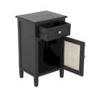 Black Rattan-Door 1-Drawer 1-Door Cabinet, 1-Person Assembly