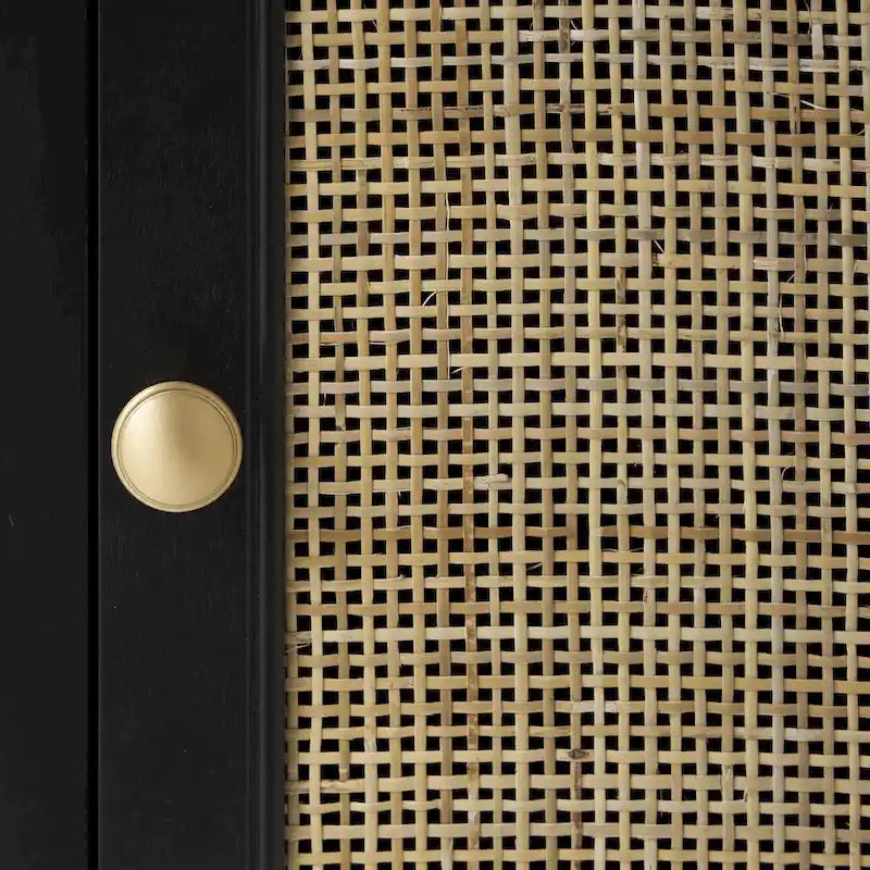 Black Rattan-Door 1-Drawer 1-Door Cabinet, 1-Person Assembly