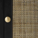 Black Rattan-Door 1-Drawer 1-Door Cabinet, 1-Person Assembly