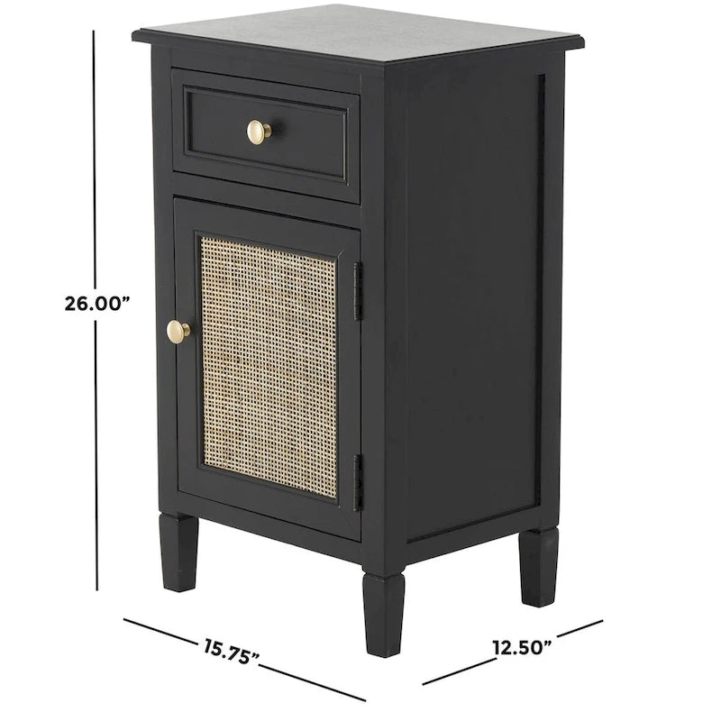 Black Rattan-Door 1-Drawer 1-Door Cabinet, 1-Person Assembly