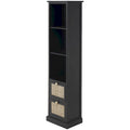Wood 3 Shelves and 2 Drawers Room Cabinet with Rattan Front - Black - Roche River Decor