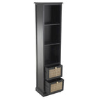 Wood 3 Shelves and 2 Drawers Room Cabinet with Rattan Front - Black - Roche River Decor
