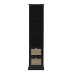 Wood 3 Shelves and 2 Drawers Room Cabinet with Rattan Front - Black - Roche River Decor