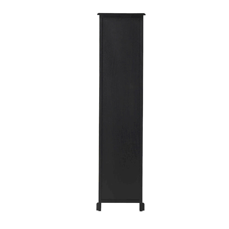 Wood 3 Shelves and 2 Drawers Room Cabinet with Rattan Front - Black - Roche River Decor